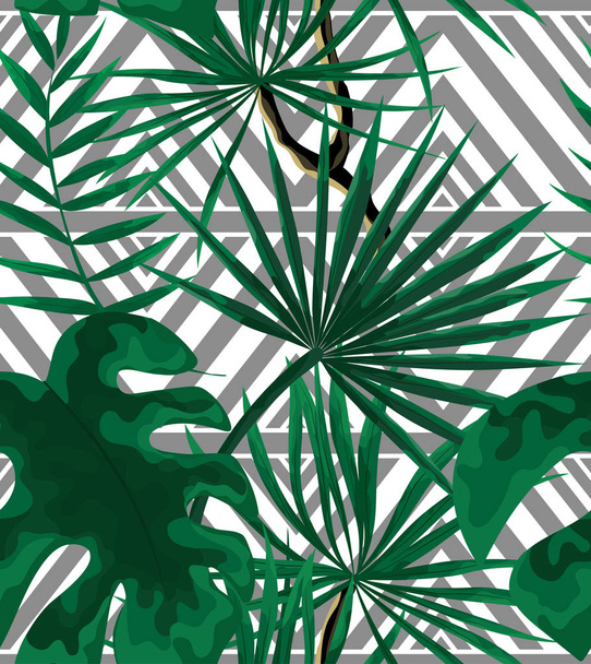 seamless pattern of bright green tropical leaves on white backgr - Vektör, Görsel