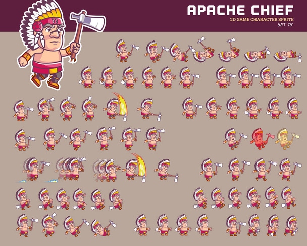 Vektoros illusztráció Apache rajzfilm játék karakter animáció Sprite - Vektor, kép