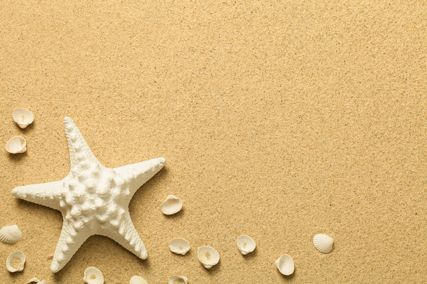 Summer, Sand Background with Starfish and Shells - Фото, изображение