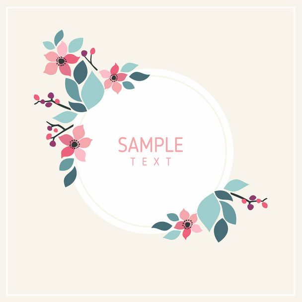 Card with flowers and leaves. Wedding ornament concept. Floral decoration. Vector layout decorative greeting card or invitation design background - Vektori, kuva