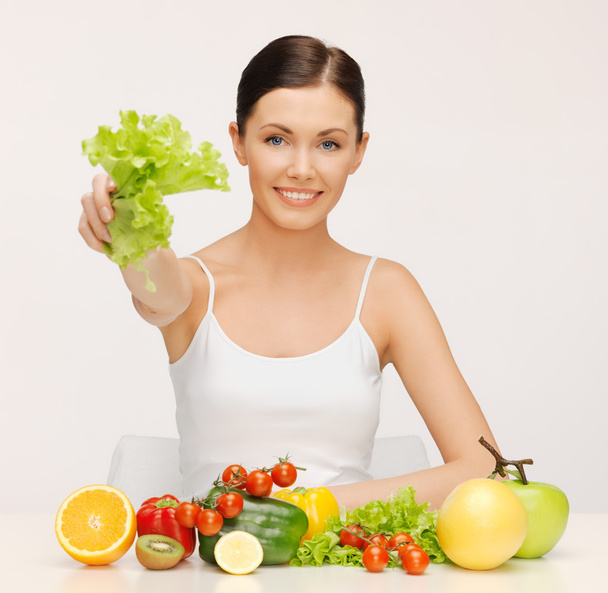 Woman with fruits and vegetables - Photo, image