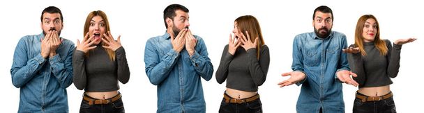 Set of Man and woman making surprise gesture - Photo, Image