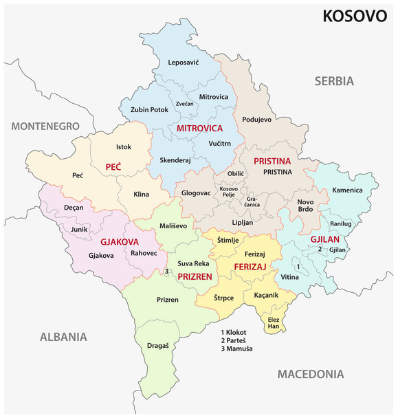 コソボの管理上および政治ベクトル マップ - ベクター画像