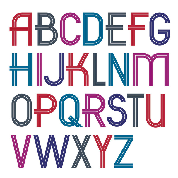 Englische Buchstaben in Großbuchstaben mit weißen Streifen - Vektor, Bild
