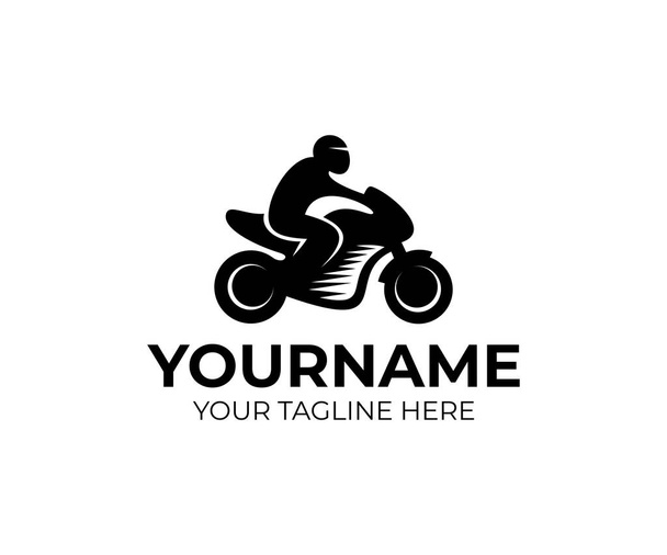 Мотоциклист на мотоцикле, мотоцикле, шаблон логотипа. Мото спорт и гонки, векторный дизайн. Автотранспорт, иллюстрация
 - Вектор,изображение