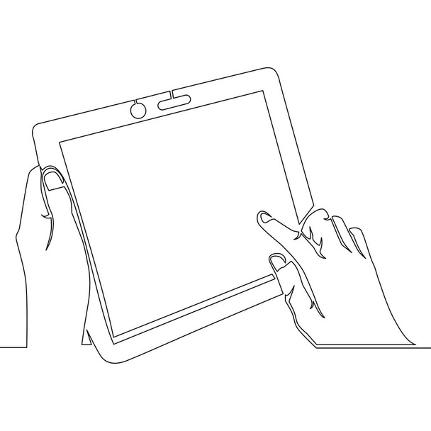Arte de línea continua de cerca a mano usando tableta
 - Vector, Imagen
