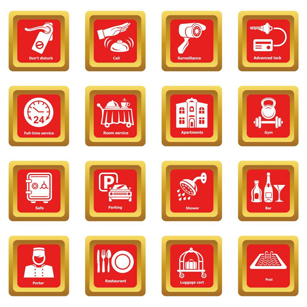 Hotel service icons set red square vector - Вектор,изображение