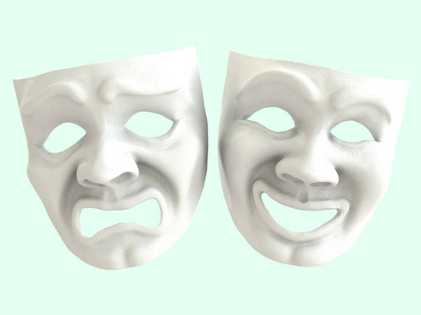 white theatrical masks depicting emotions. 3d render. - Photo, Image