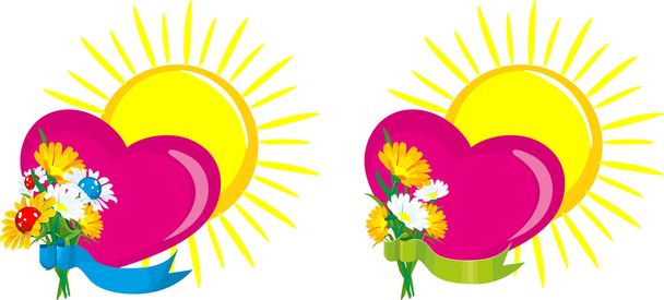 Hearts and flowers with the sun - Vektor, Bild