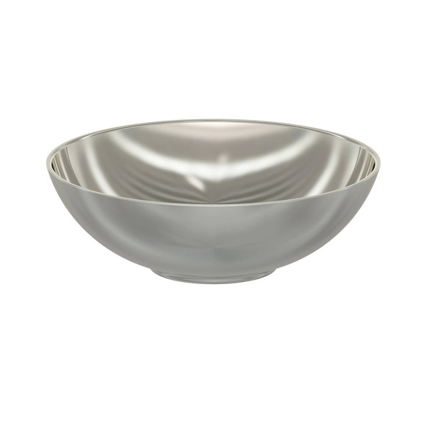 Колекція срібних предметів. Срібна порожня рисова миска, ізольована на білому тлі. 3D ілюстрації
. - Фото, зображення