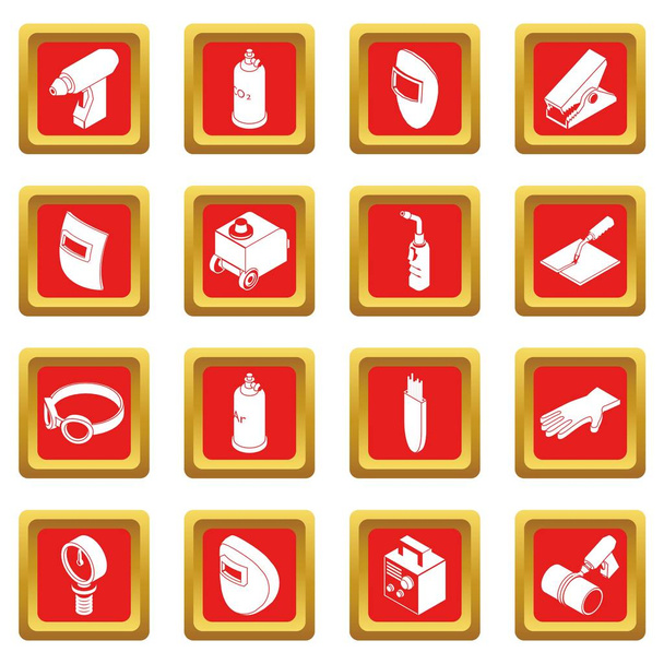 Welding tools icons set red square vector - Vektori, kuva