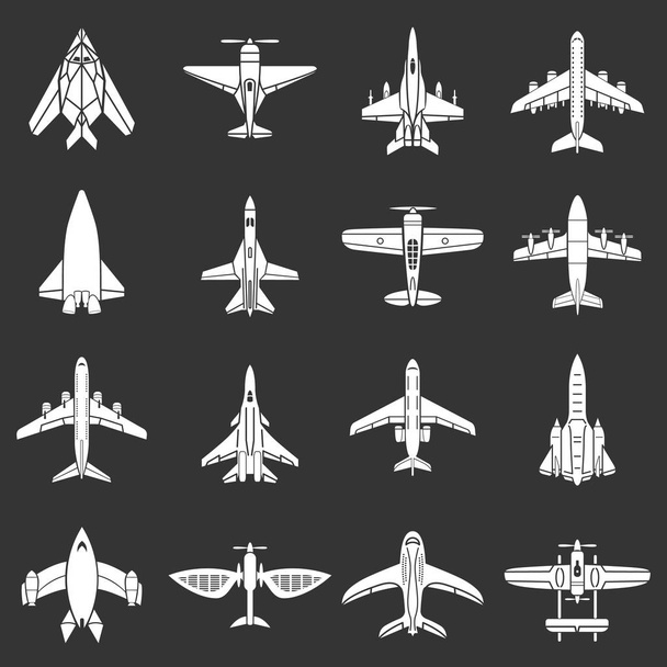 Ícones de visão superior do avião conjunto vetor cinza
 - Vetor, Imagem