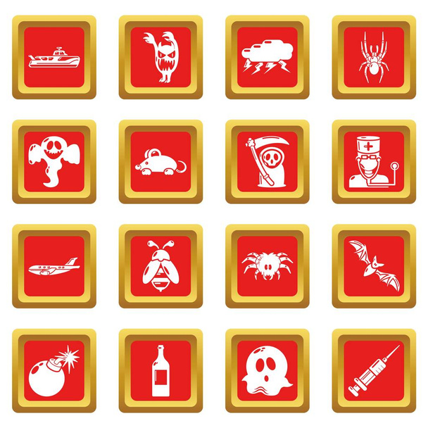 Fears phobias icons set red square vector - Vector, Imagen