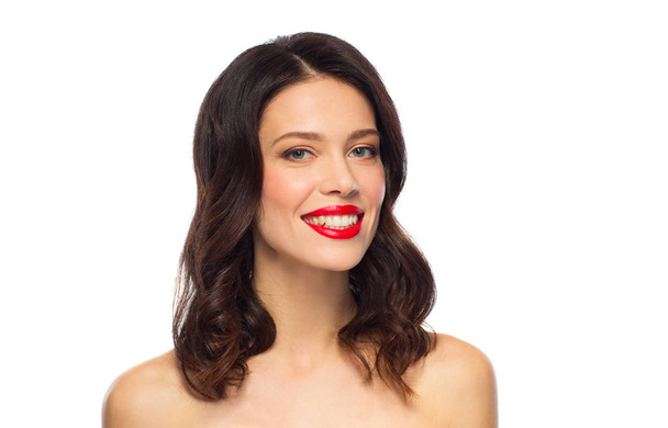 beautiful smiling young woman with red lipstick - Foto, afbeelding