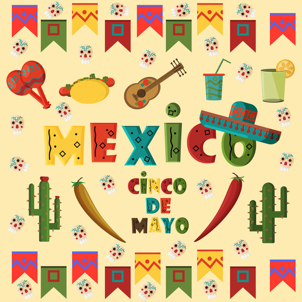 illust in flat _ 5 _ style sobre fundo isolado elem mexicano
 - Vetor, Imagem