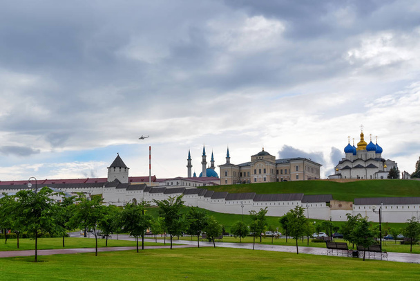 Wall of Kremlin in Kazan with mosque and church - Photo, Image
