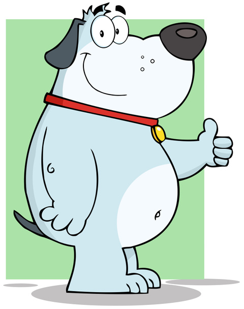 grauer dicker Hund Zeichentrickfigur zeigt Daumen hoch - Foto, Bild