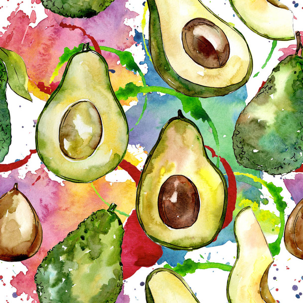 Exotic avocado wild fruit in a watercolor style pattern. - Фото, изображение