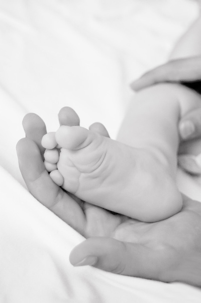kadın el bebek ayak tutar - Fotoğraf, Görsel
