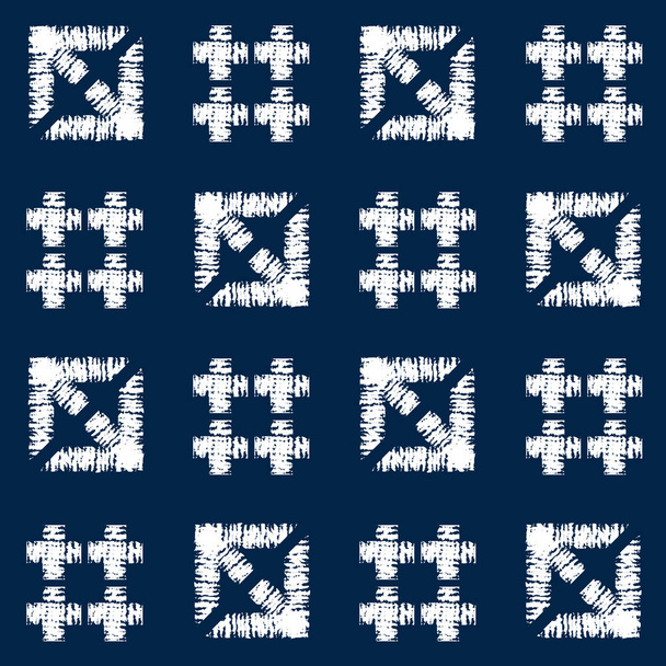 Αφηρημένη indigo shibori άνευ ραφής διάνυσμα μοτίβο με μωσαϊκό - Διάνυσμα, εικόνα