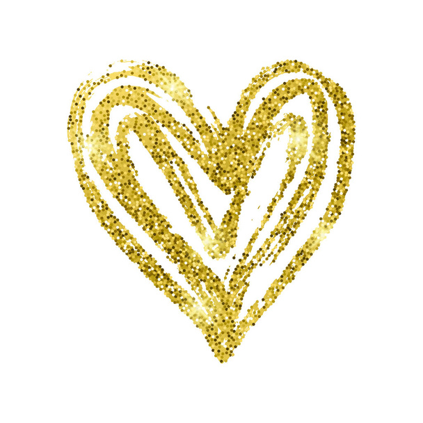 Hand drawn golden glitter heart on white background - Vektor, Bild