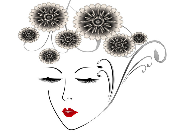 Abstract face of a girl with abstract flowers. - Vector, Image