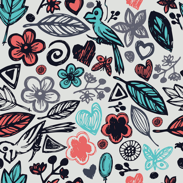 Seamless background with a pattern of geometric flowers. Floral background. Summer background with the plant design in the Scandinavian style. Vector. - Вектор, зображення