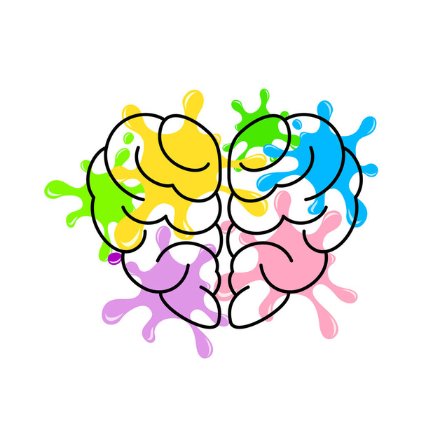 Cerebro en forma de corazón con salpicaduras de colores. Concepto de mente creativa. Ilustración vectorial aislada sobre fondo blanco
. - Vector, imagen