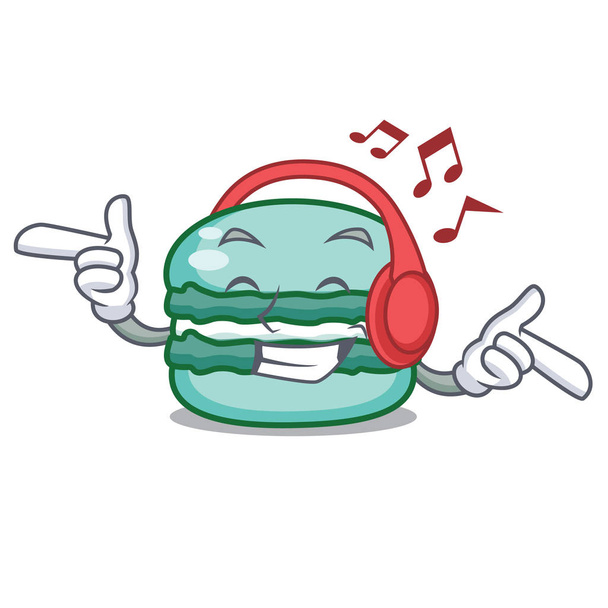 Listening music macaron character cartoon style - Vettoriali, immagini