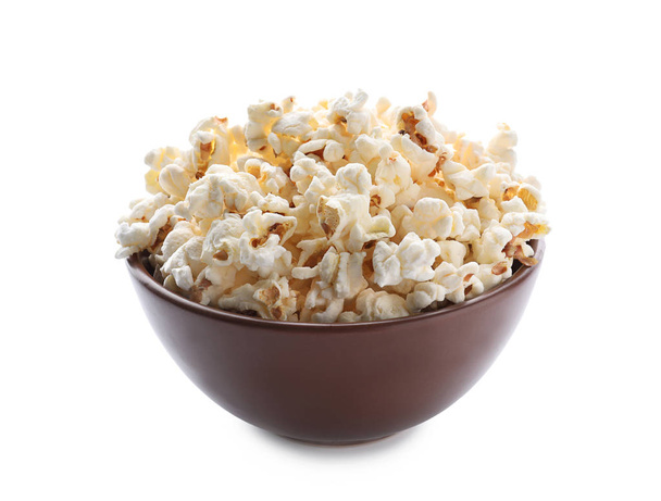 Bowl herkullista popcornia valkoisella taustalla
 - Valokuva, kuva