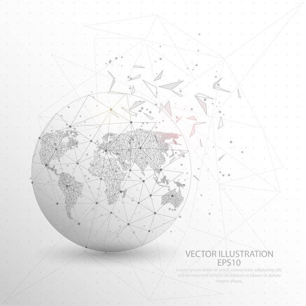 World map globe digitally drawn low poly triangle wire frame. - Vektori, kuva
