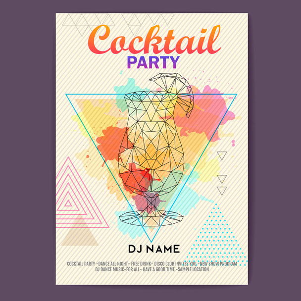Triangle Cocktail tequila snrise on artistic polygon watercolor background. Cocktail disco party poster - Vector, Image