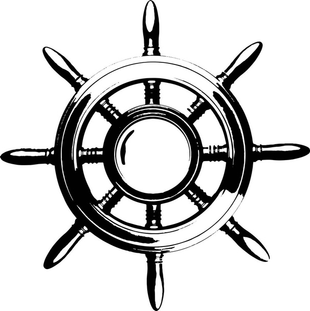 Винтажное морское рулевое колесо черно-белое изолированное гравировка EPS 10 векторная иллюстрация
 - Вектор,изображение