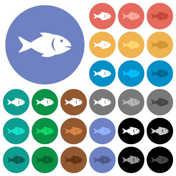 Ψάρια στρογγυλή επίπεδη πολύχρωμα εικονίδια - Διάνυσμα, εικόνα