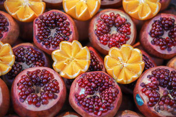 Mixed fruits, orange, pomegranate, pineapple - Photo, image