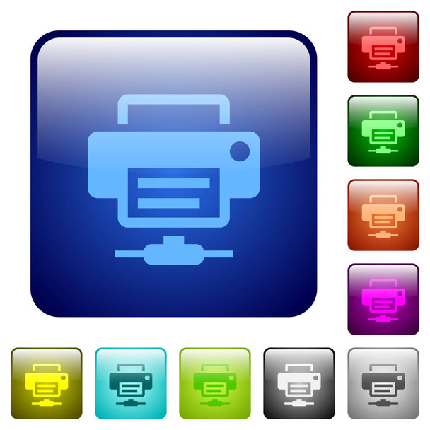 Botones cuadrados de color de impresora de red
 - Vector, imagen