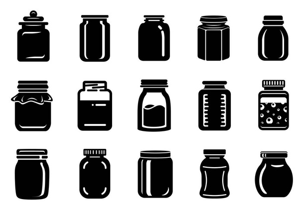 Pot en verre pour icônes de confiture ou de miel ensemble, style simple
 - Vecteur, image