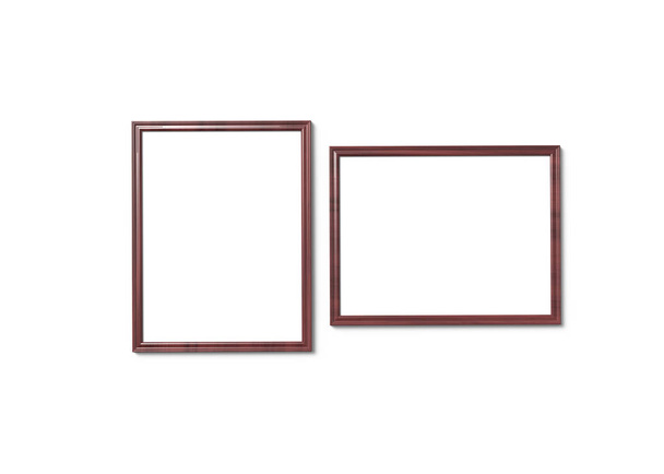Dřevěný fotorámeček, 3d vykreslení tenké rámečky sada s prázdné místo pro dekorativní účely - Fotografie, Obrázek