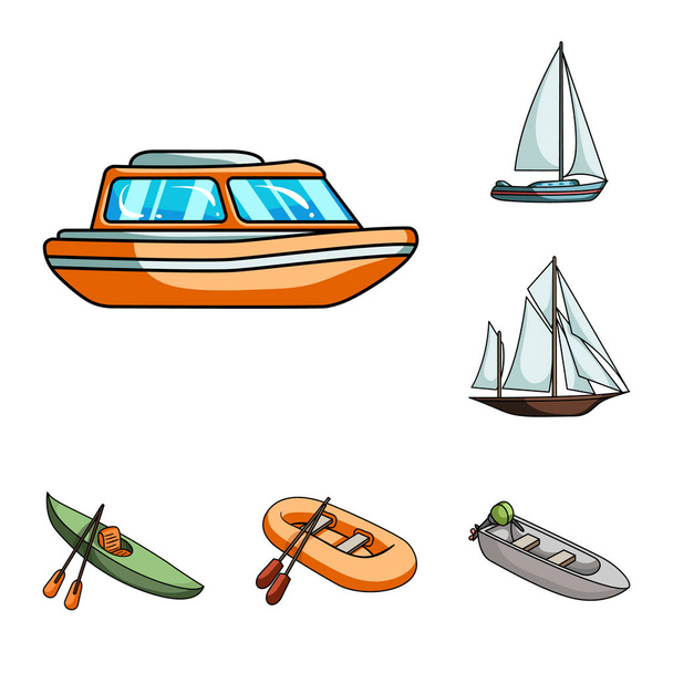 Su ve deniz taşıma karikatür simgeleri set koleksiyonu tasarım için. Tekneler ve gemiler çeşitli sembol stok web illüstrasyon vektör. - Vektör, Görsel