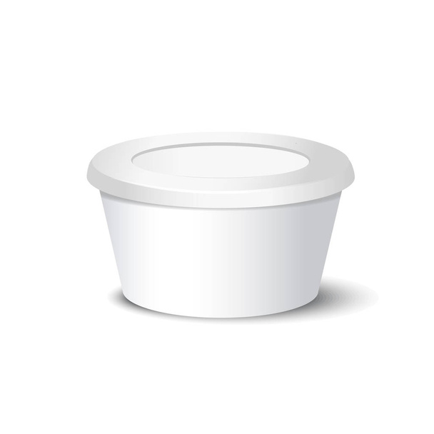 Vector realistic yogurt, ice cream or sour creme package on white backgrounnd. 3D illustration. Mock up of container isolated. Template for your design. Side view. Diminishing perspective - Vector, Image