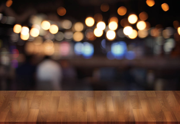 Wooden board empty table  cafe, coffee shop, bar blurred backgro - 写真・画像