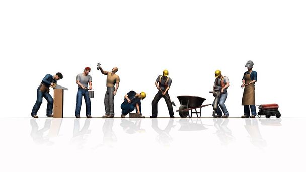 different workers with their tools - isolated on white background - Photo, Image