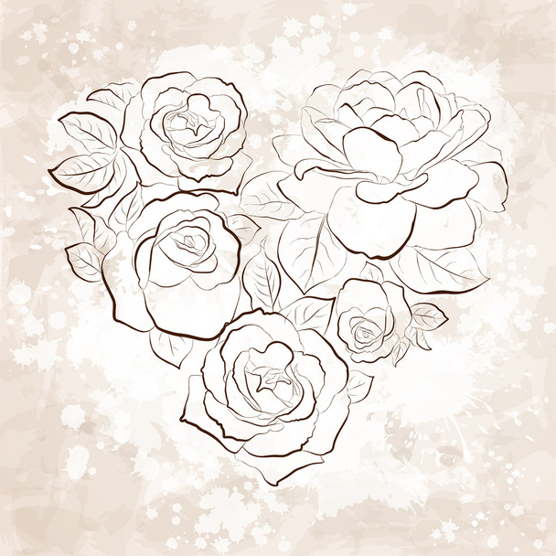 Roses in shape of a heart. Vintage style - Vector, Image