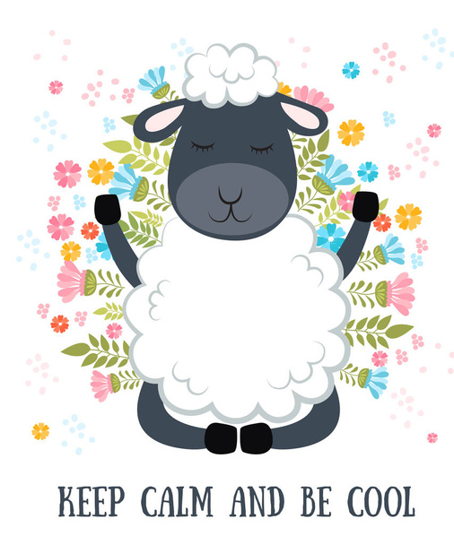 Set of Vector cartoon sketch sheeps illustration with motivation - Διάνυσμα, εικόνα
