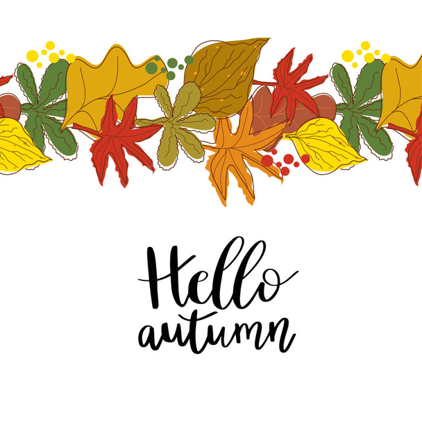 Hello autumn hand lettering phrase - Vettoriali, immagini