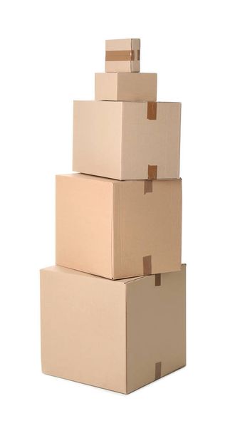 Cardboard boxes on white background - Foto, afbeelding