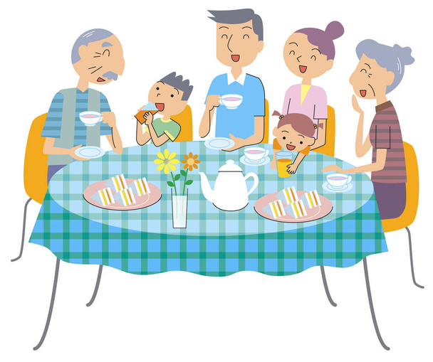 Три поколения семьи вокруг стола
 - Фото, изображение