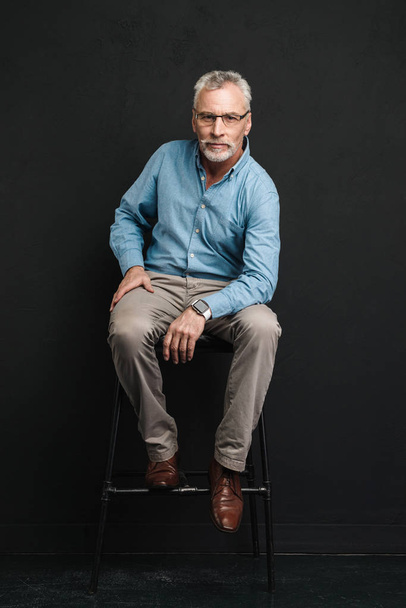 Full length photo of mature stylish man 60s with grey hair and b - Zdjęcie, obraz