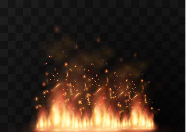 Vector realistic fire transparent special effect element. A hot flame is bursting. Campfire.Heat overlay. Vector fire. Vector flame. Fire elements, the effect of decorative flame. - Vector, Image
