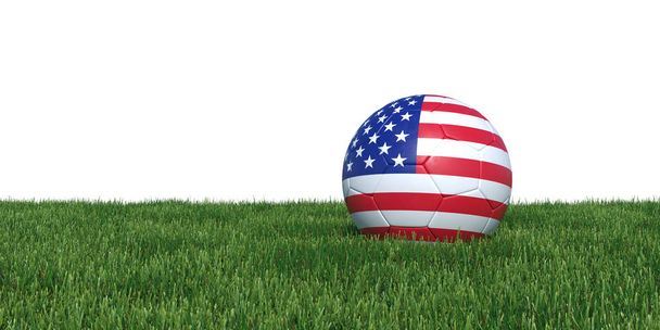 USA United States flag soccer ball lying in grass - Fotoğraf, Görsel